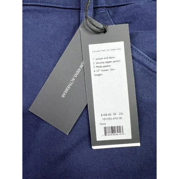 Rhone Pants Mens 38x33 Navy Everyday Twill Five Pocket Slim Straight Fit